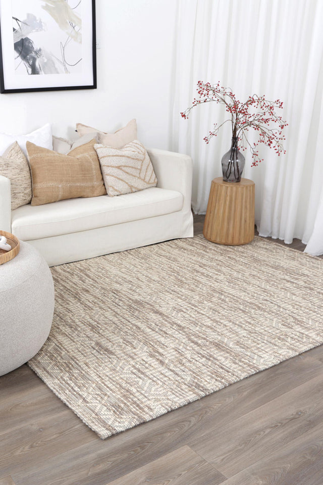 Ipanema Geometric Beige Wool Rug