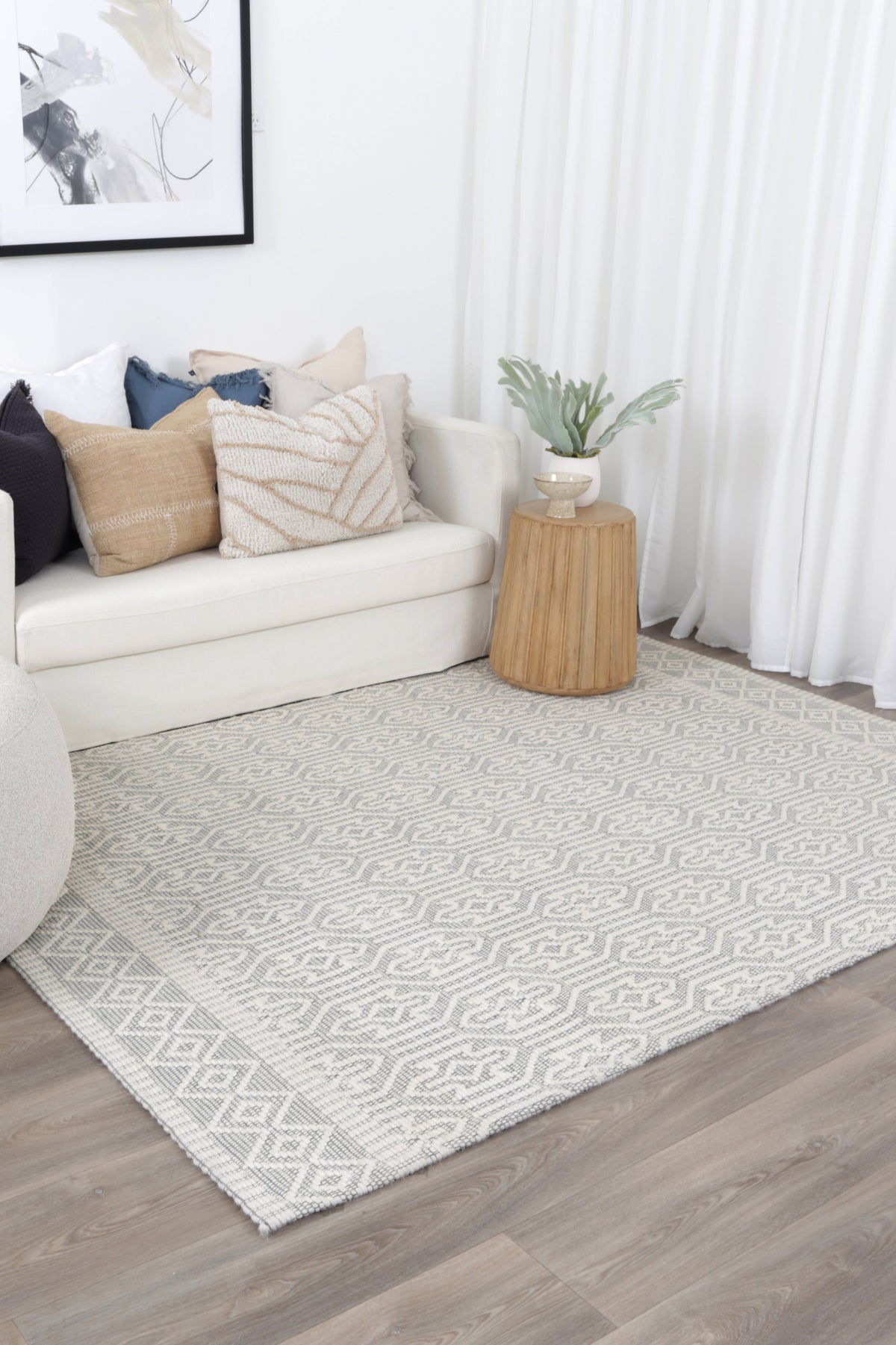 Ipanema Geometric Light Grey Wool Rug