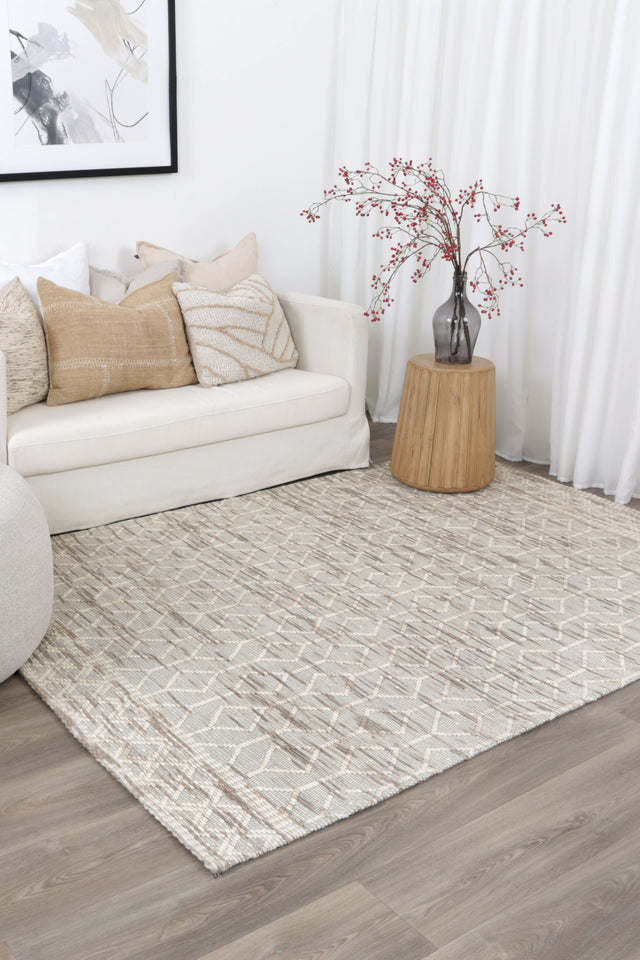 Ipanema Lattice Beige Wool Rug