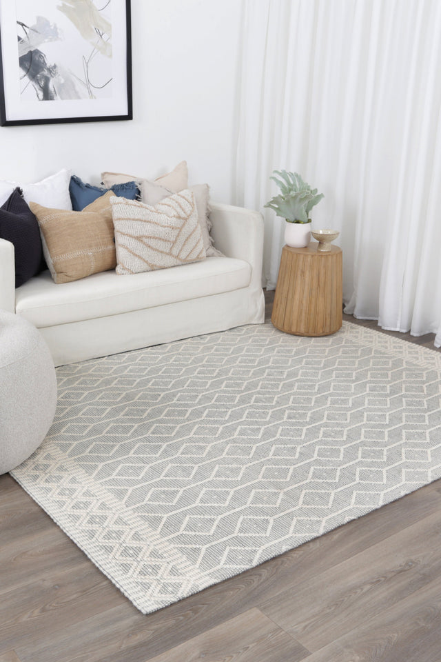 Ipanema Lattice Light Grey Wool Rug