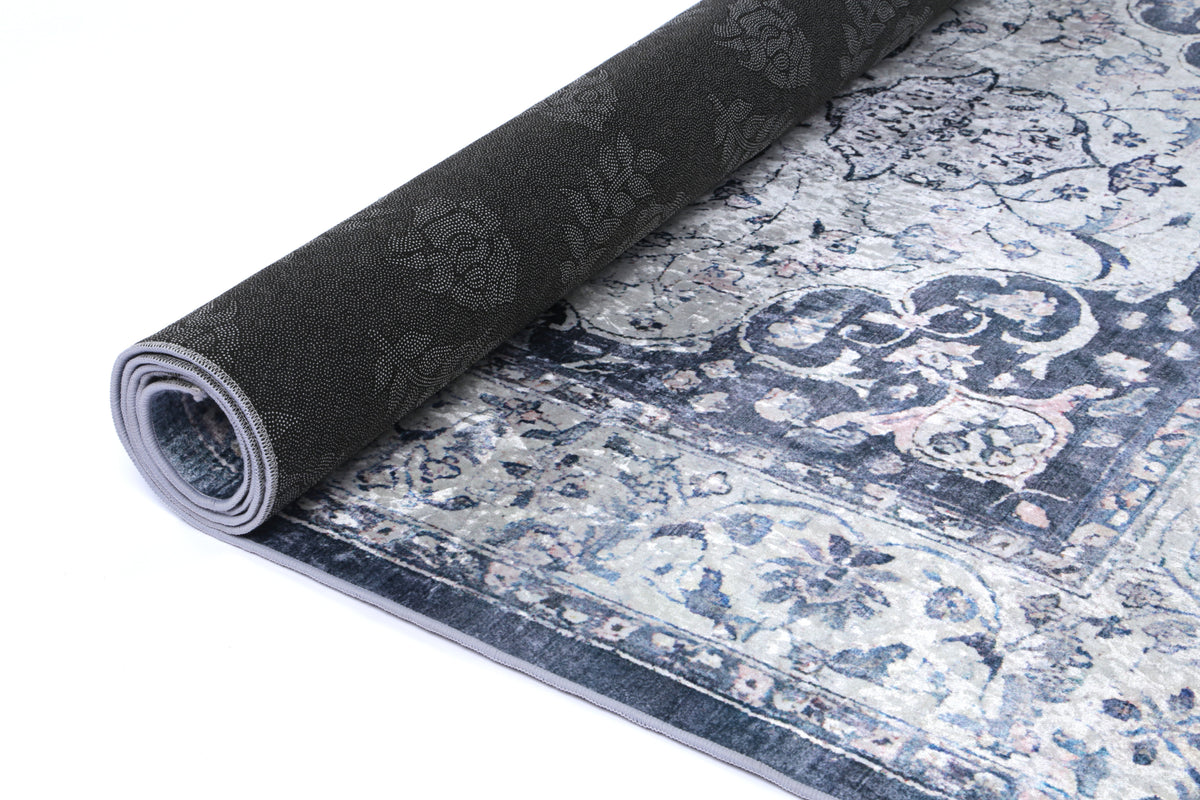 Kinetic Navy Medallion Non-Slip Rug - ANGE02