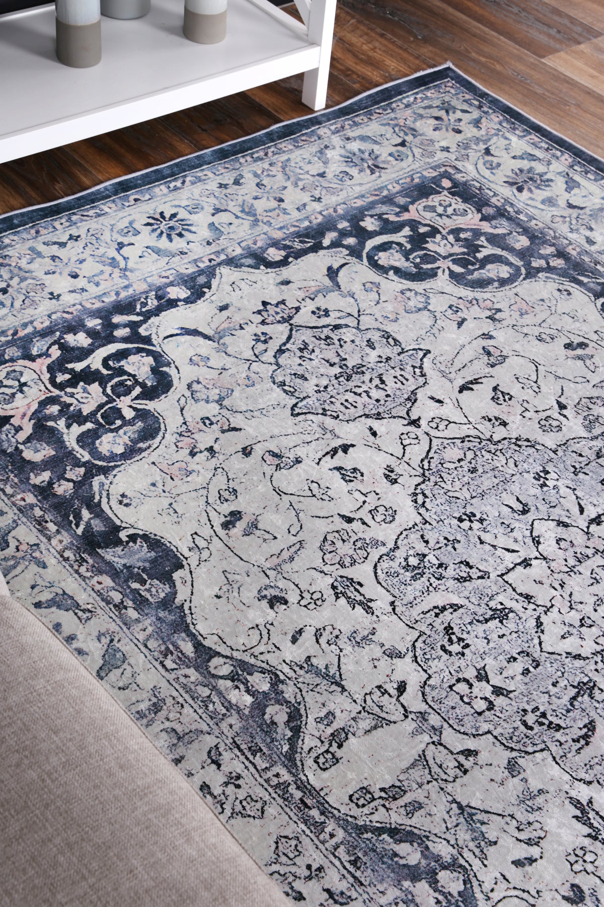 Kinetic Navy Medallion Non-Slip Rug - ANGE02
