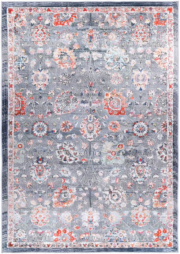 Kinetic Distressed Floral Grey Multi Non-Slip Rug - ANGE12
