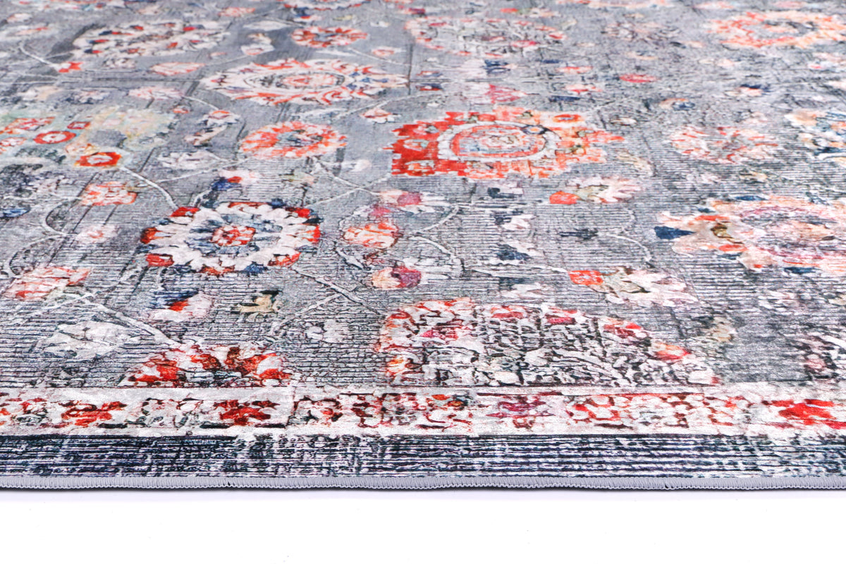 Kinetic Distressed Floral Grey Multi Non-Slip Rug - ANGE12