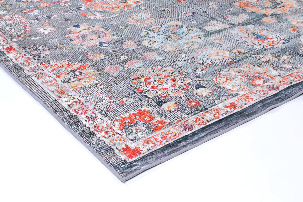 Kinetic Distressed Floral Grey Multi Non-Slip Rug - ANGE12