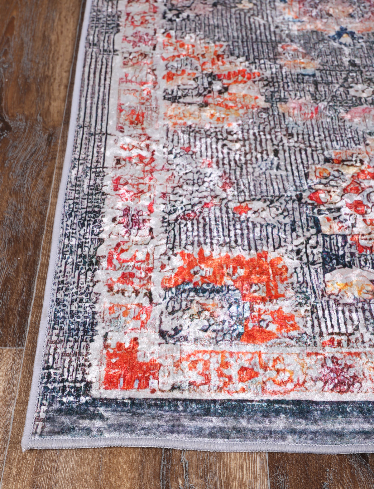 Kinetic Distressed Floral Grey Multi Non-Slip Rug - ANGE12