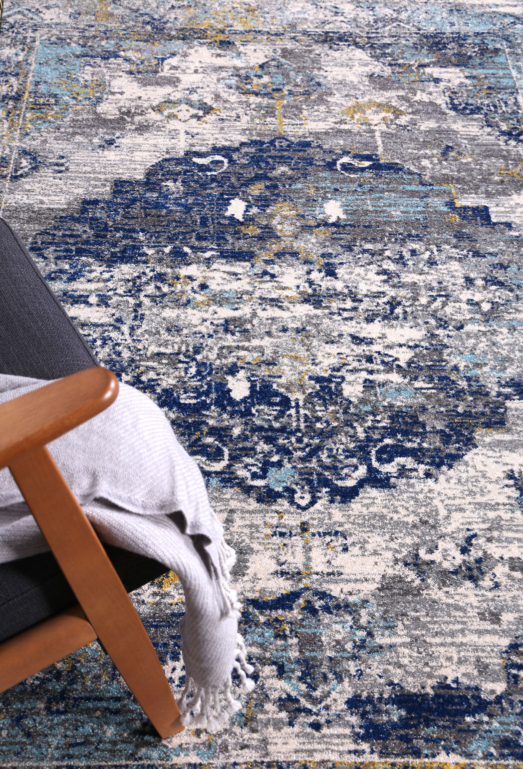 Dainty Faded Blue and Yellow Rug