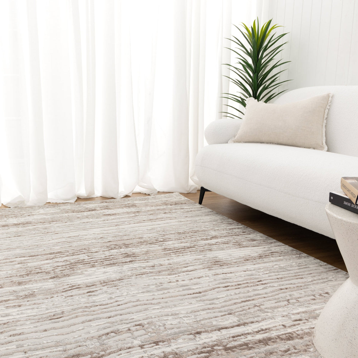 Emerald Distressed Lines Grey Beige Rug - JADE001