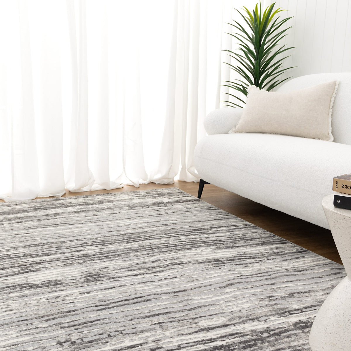 Emerald Distressed Lines Grey Rug - JADE002
