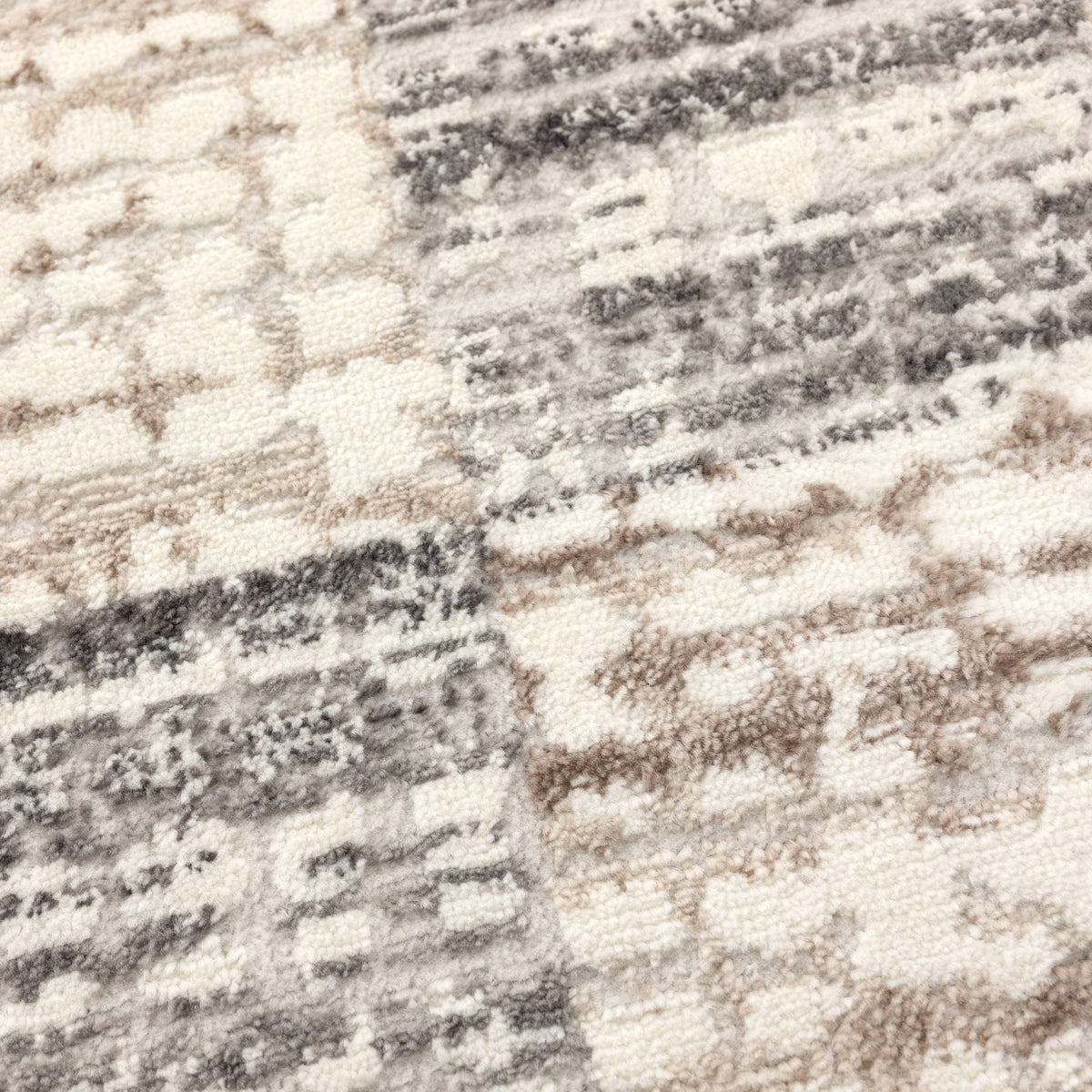 Emerald Distressed Checkers Grey Beige Rug - JADE004