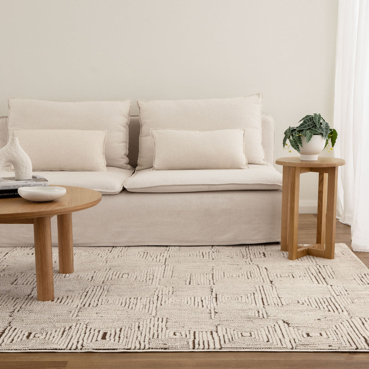 Nila Geometric Squares Cream Brown Rug - MIL8: New Arrival