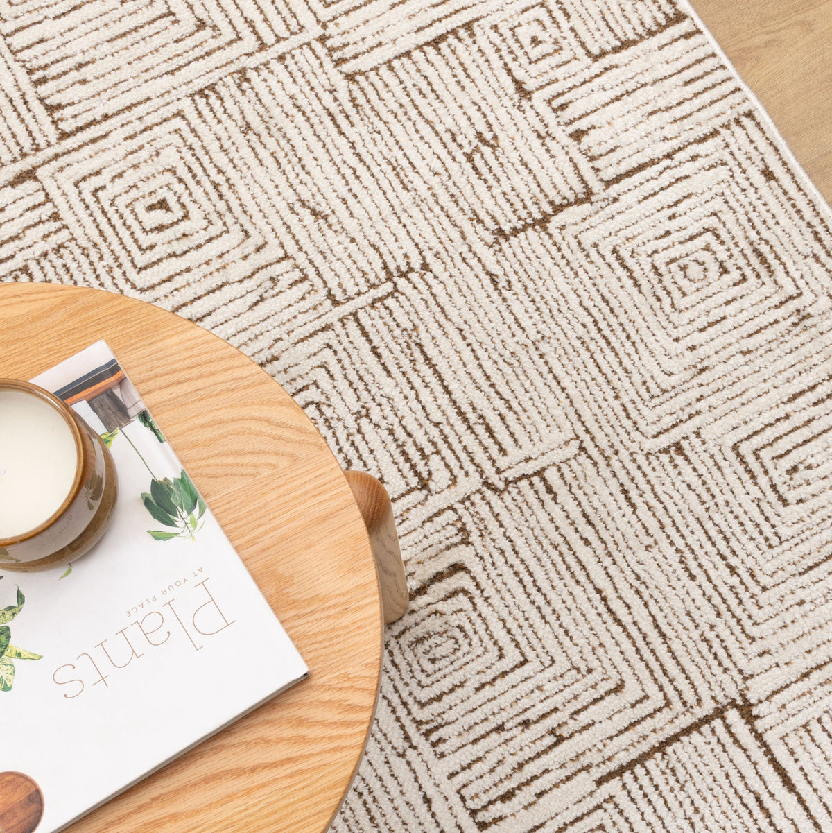 Nila Geometric Squares Cream Brown Rug - MIL8: New Arrival