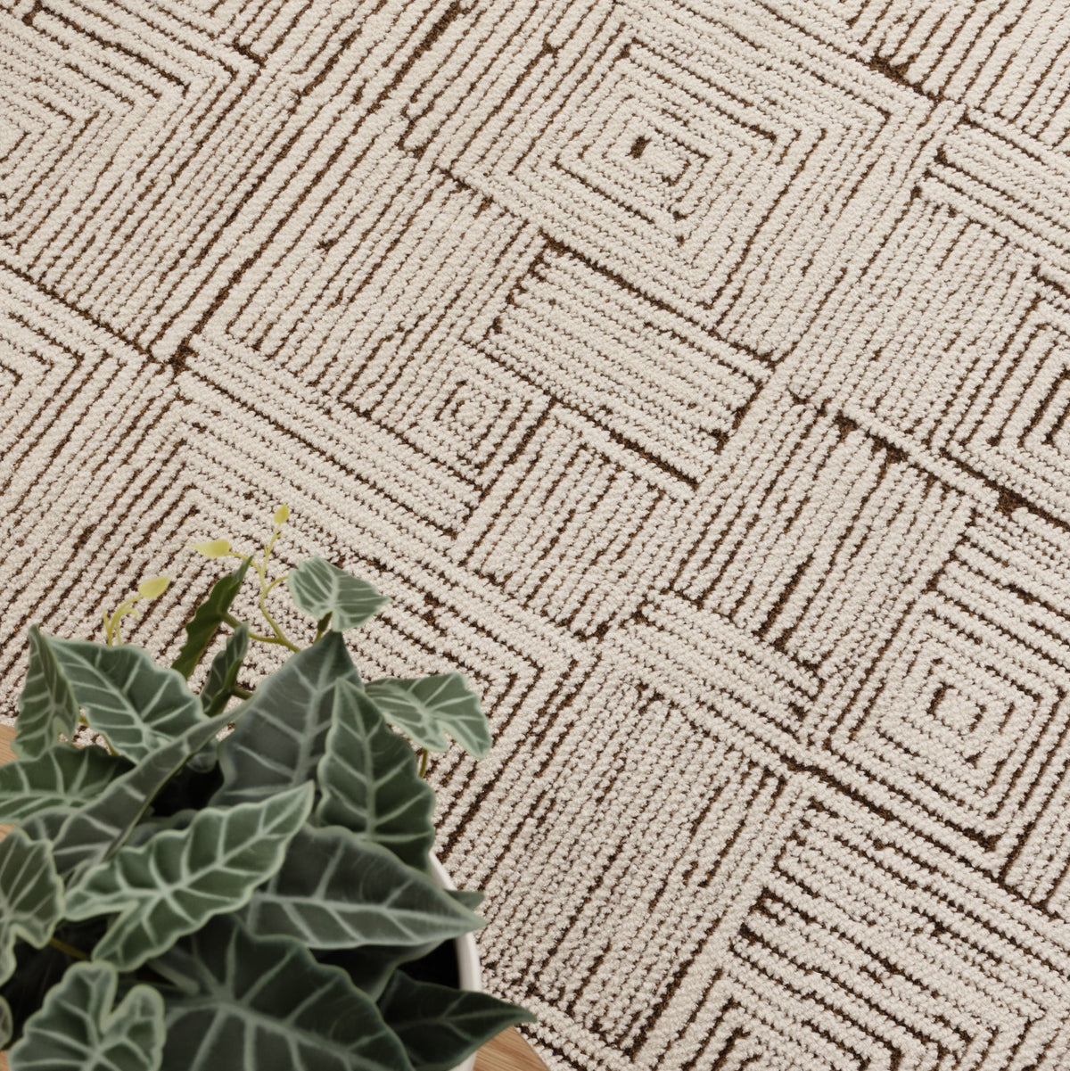 Nila Geometric Squares Cream Brown Rug - MIL8: New Arrival