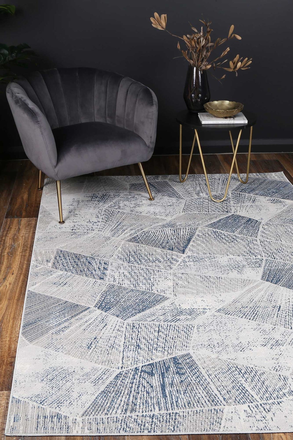 Lisbon Mason Grey & Blue Geometric Rug
