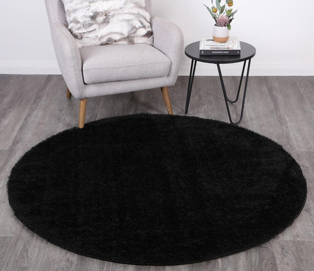 Plush Soft Shag Round Rug Black