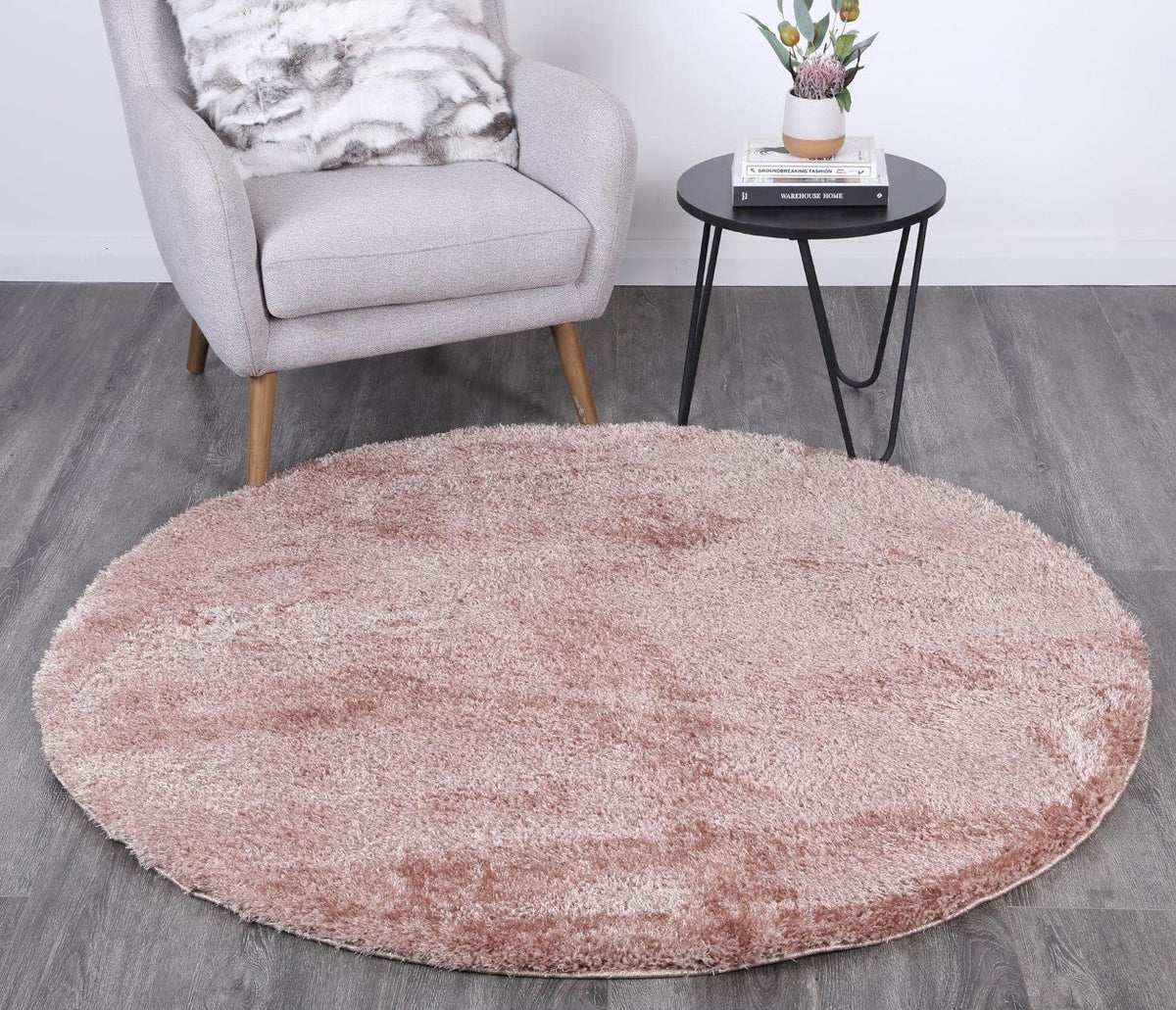 Plush Soft Shag Round Rug Camel