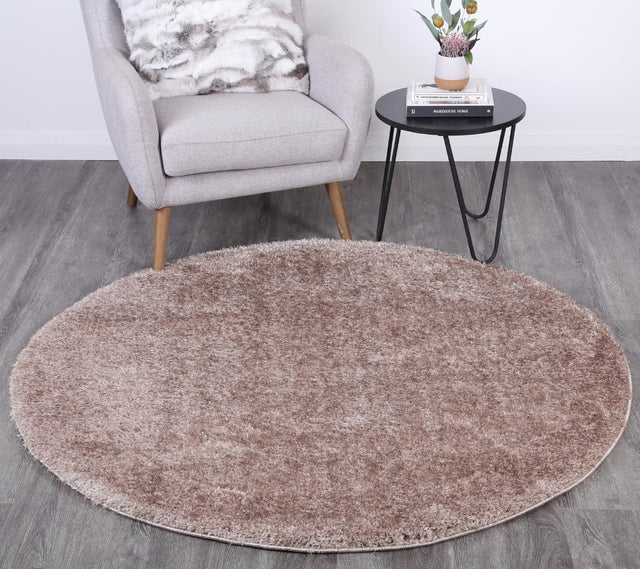 Plush Soft Shag Round Rug Beige