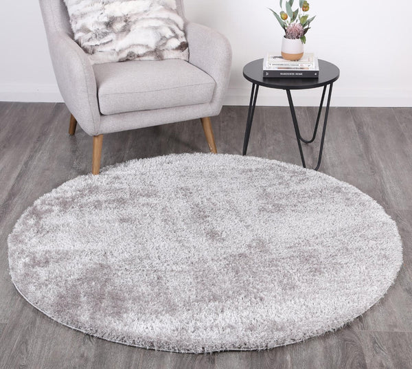 Plush Soft Shag Round Rug Grey