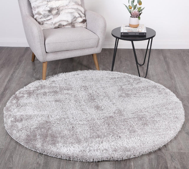 Plush Soft Shag Round Rug Grey