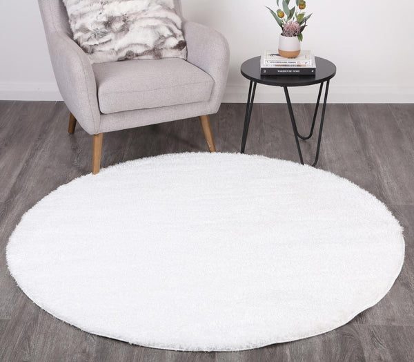 Plush Soft Shag Round Rug White