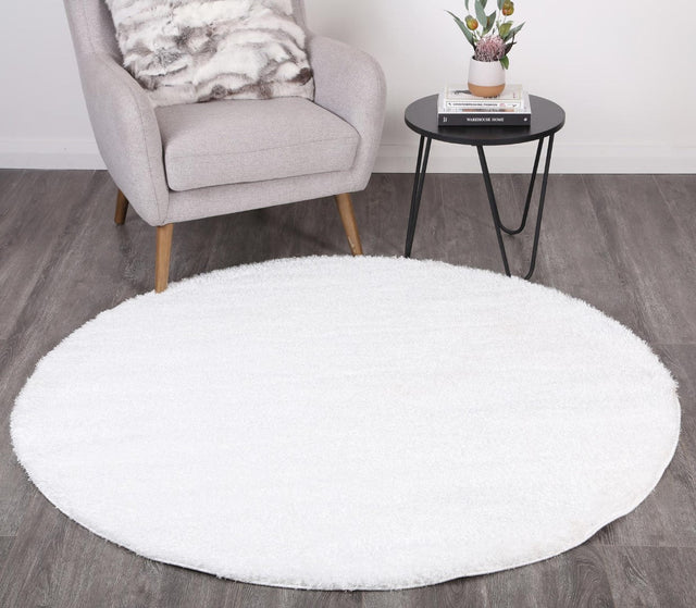 Plush Soft Shag Round Rug White