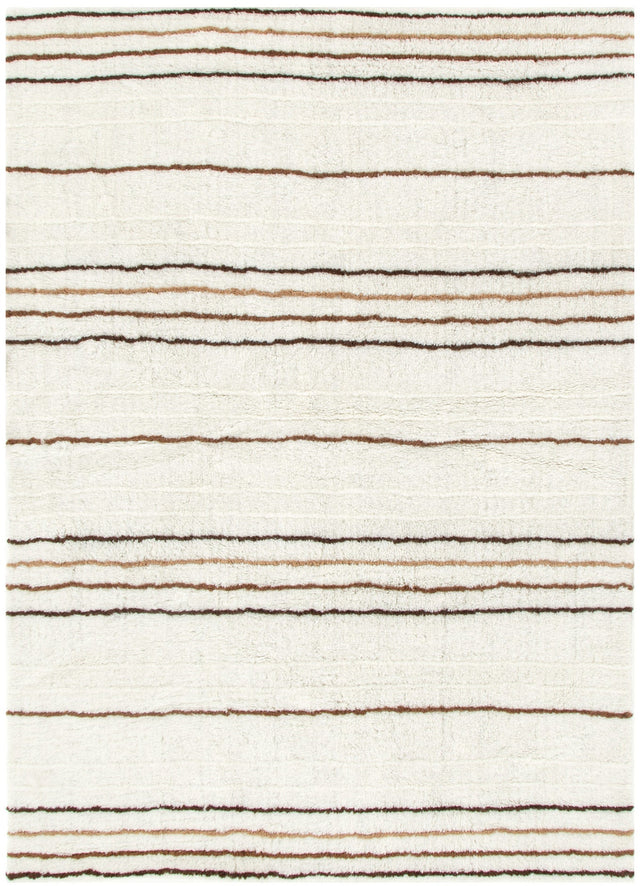 Moorland Beige Stripe Washable Wool Rug