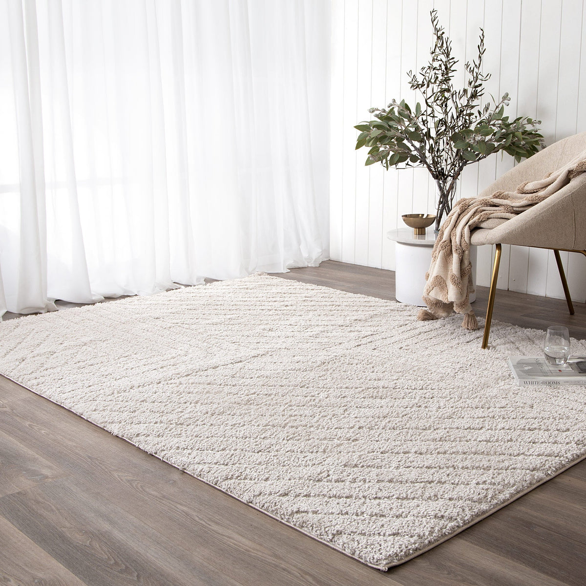 Gentle Modern Beige Shag Rug