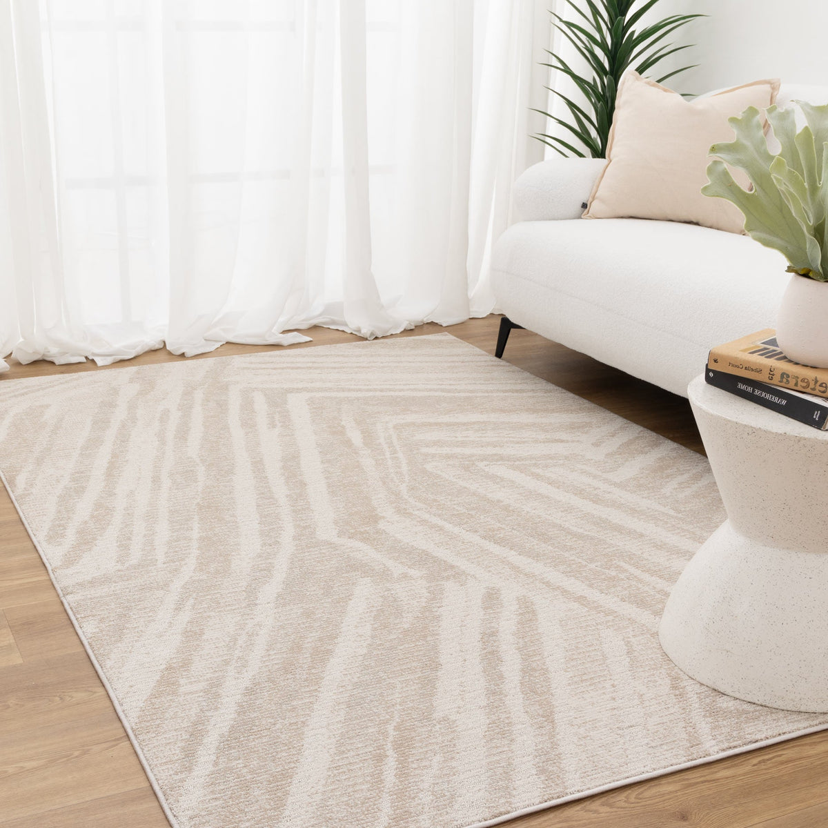 Umbria Geo Lines Beige Cream Rug - TOS1