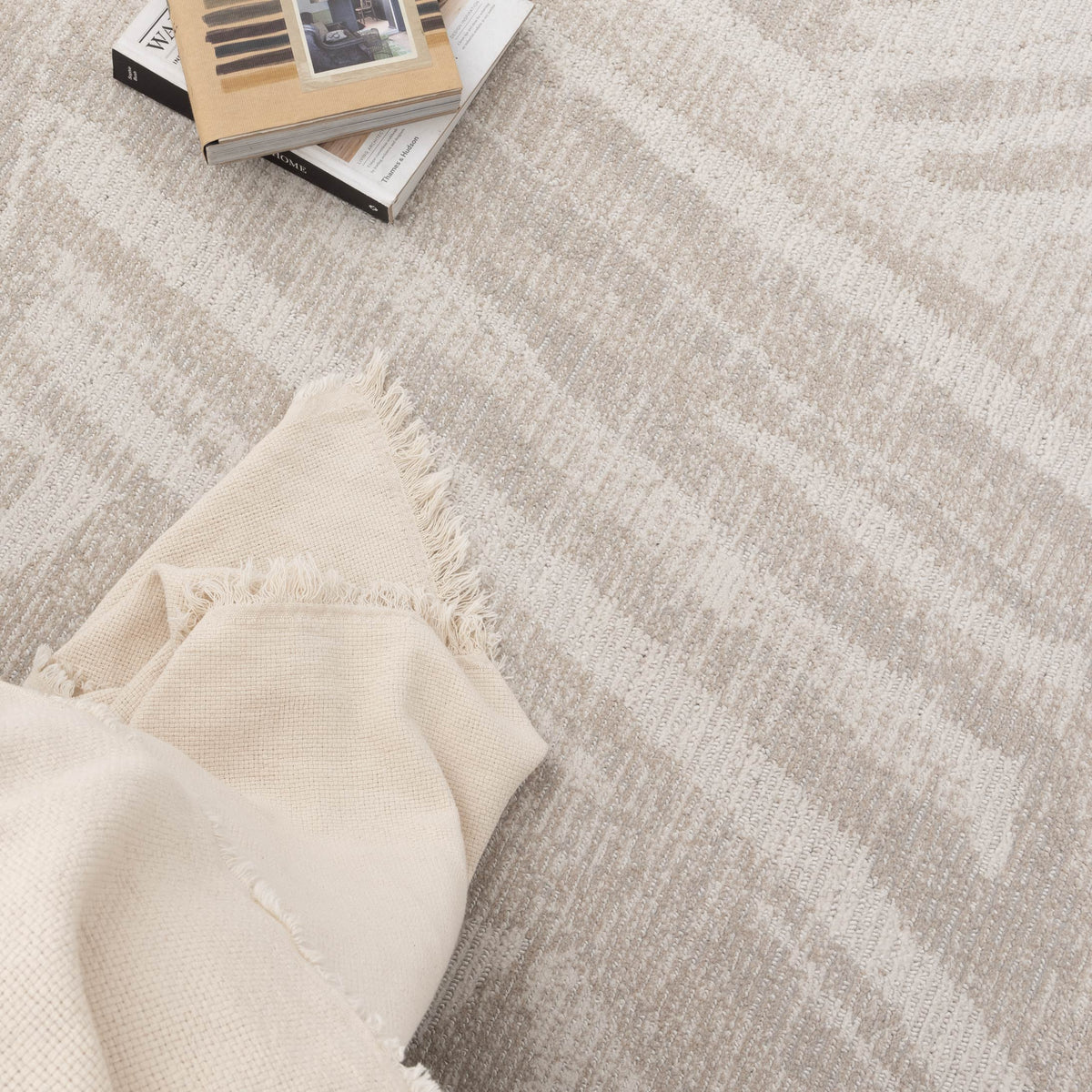 Umbria Geo Lines Beige Cream Rug - TOS1