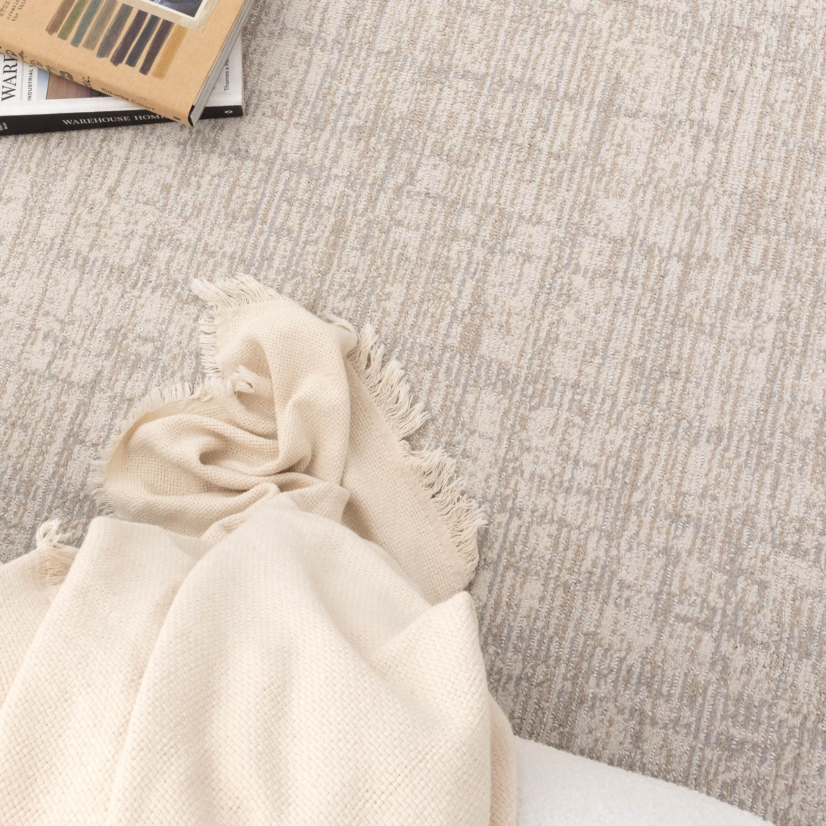 Umbria Distressed Lines Grey Beige Rug - TOS4