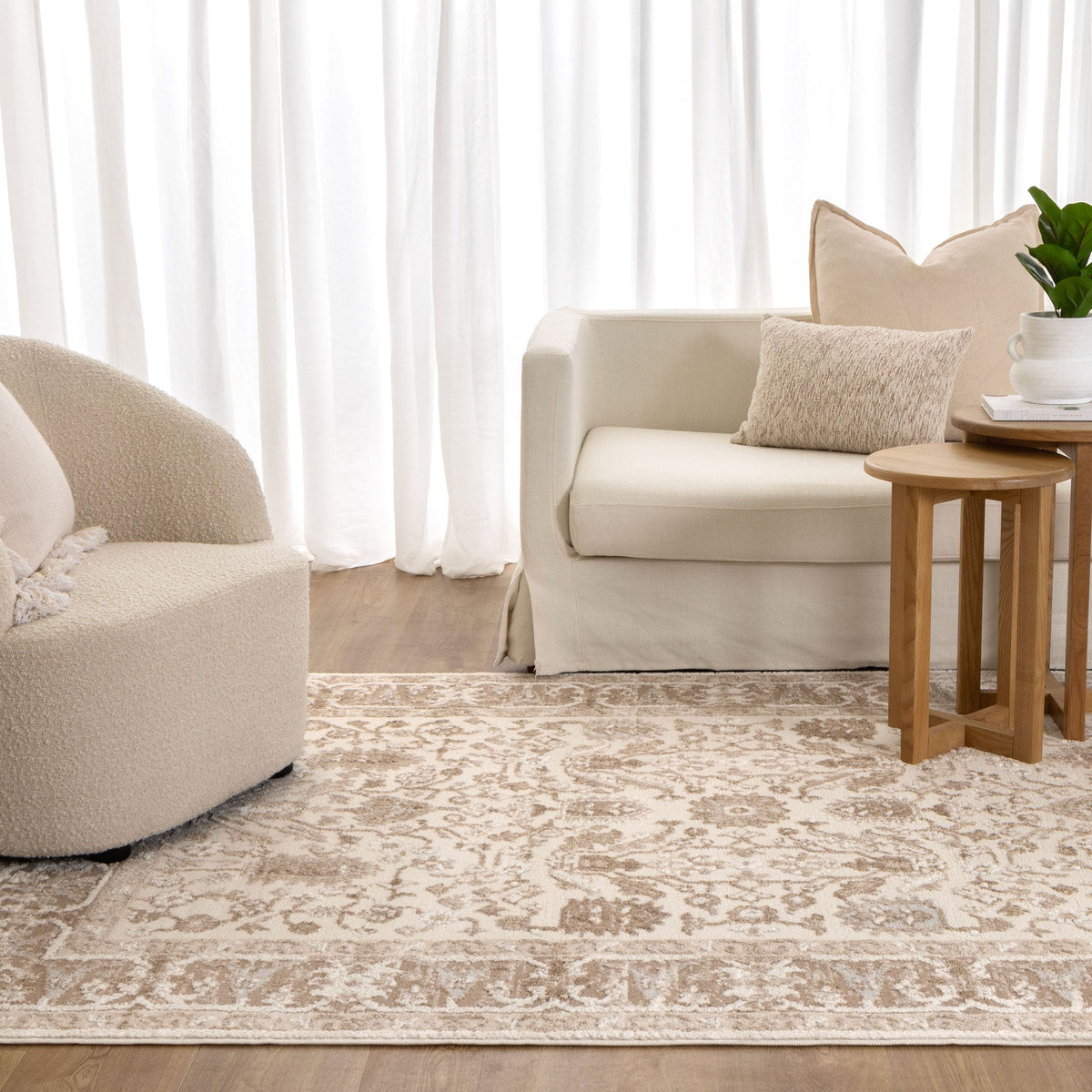 Cascadia Oriental Border Beige Rug