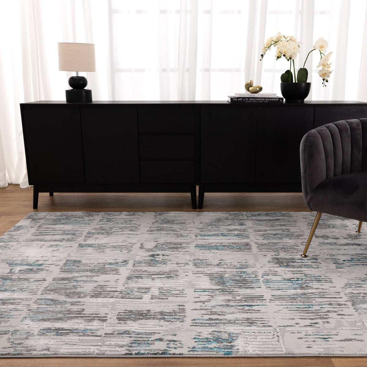 V002: Legacy Abstract Grey Blue Rug