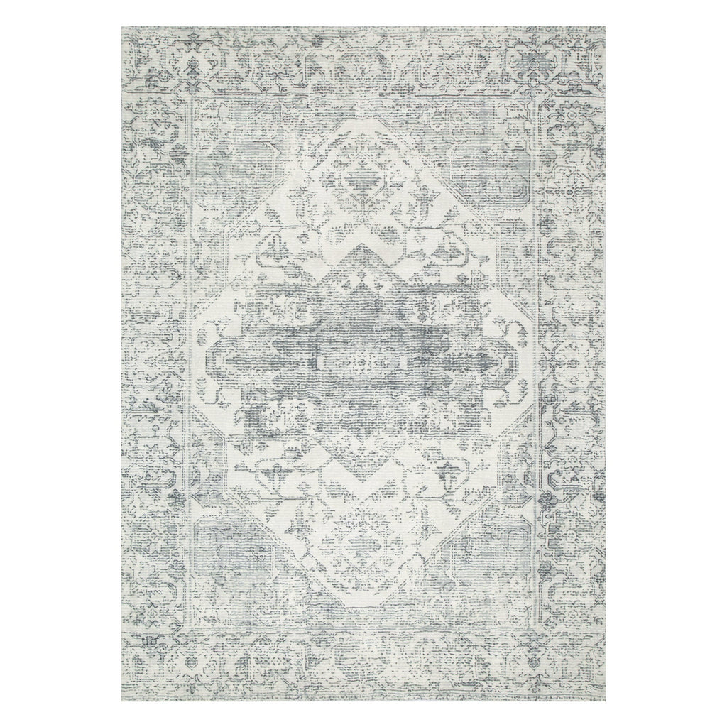 Cloud Distressed Medallion Cream Blue Washable Rug