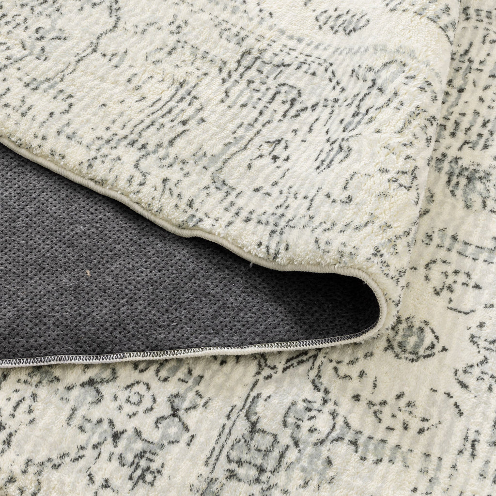 Cloud Distressed Medallion Cream Blue Washable Rug