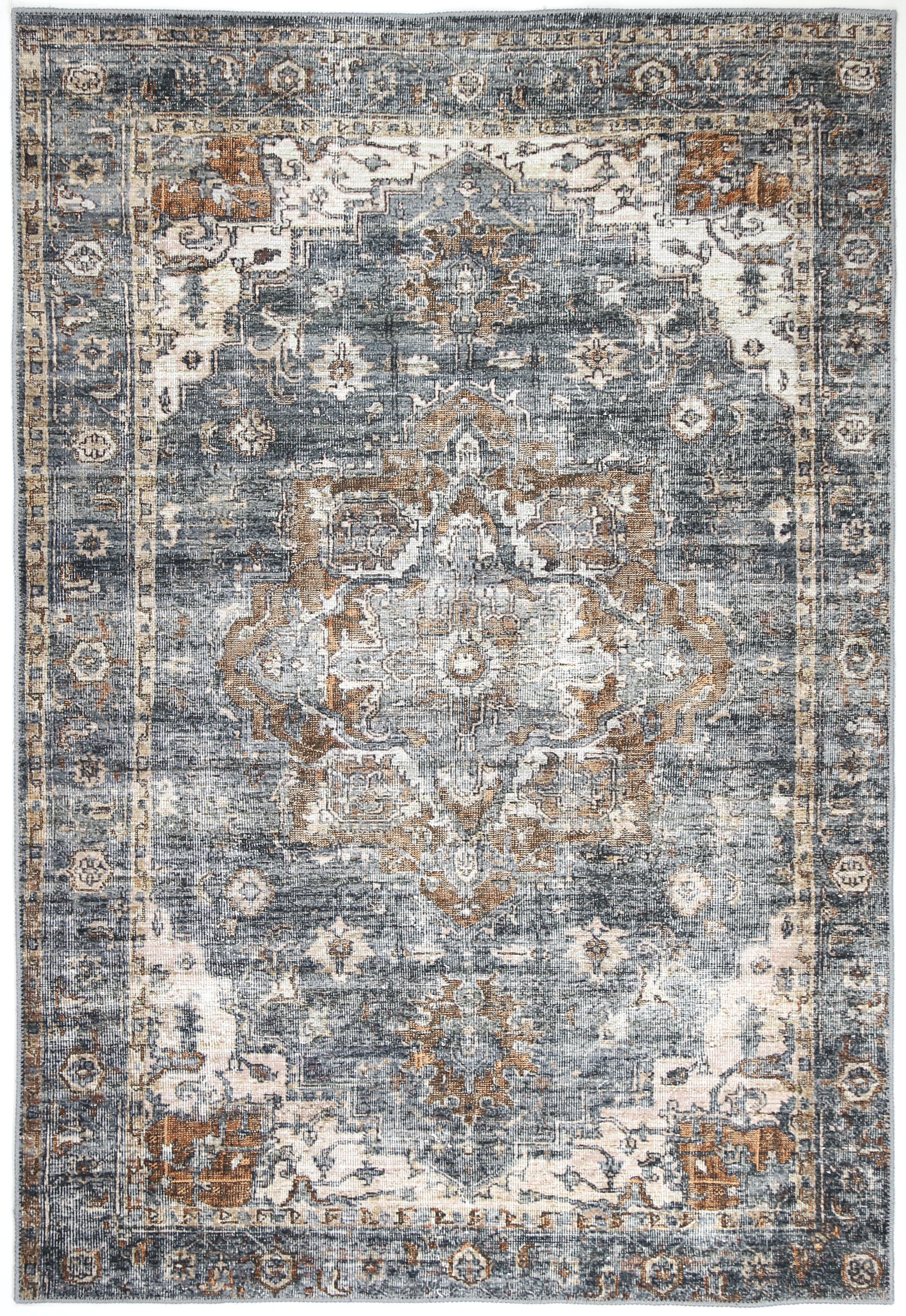 Distressed Vintage Cezanne Rabbit Gray Inca Gold Area Rug - VITAL 2244-04