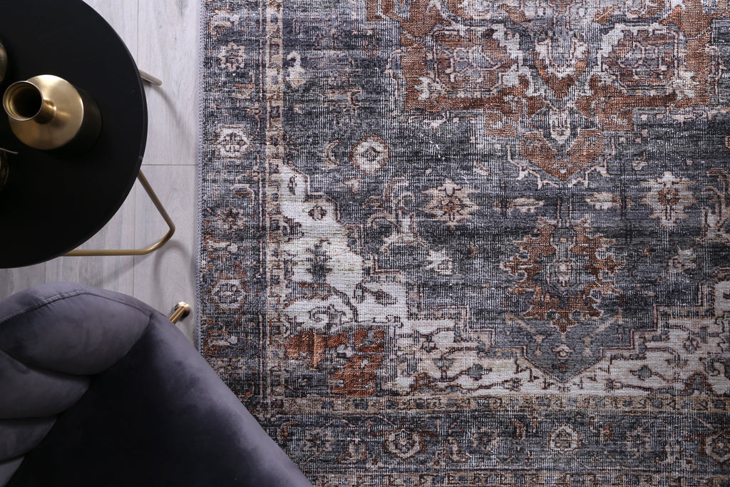 Distressed Vintage Cezanne Rabbit Gray Inca Gold Area Rug - VITAL 2244-04