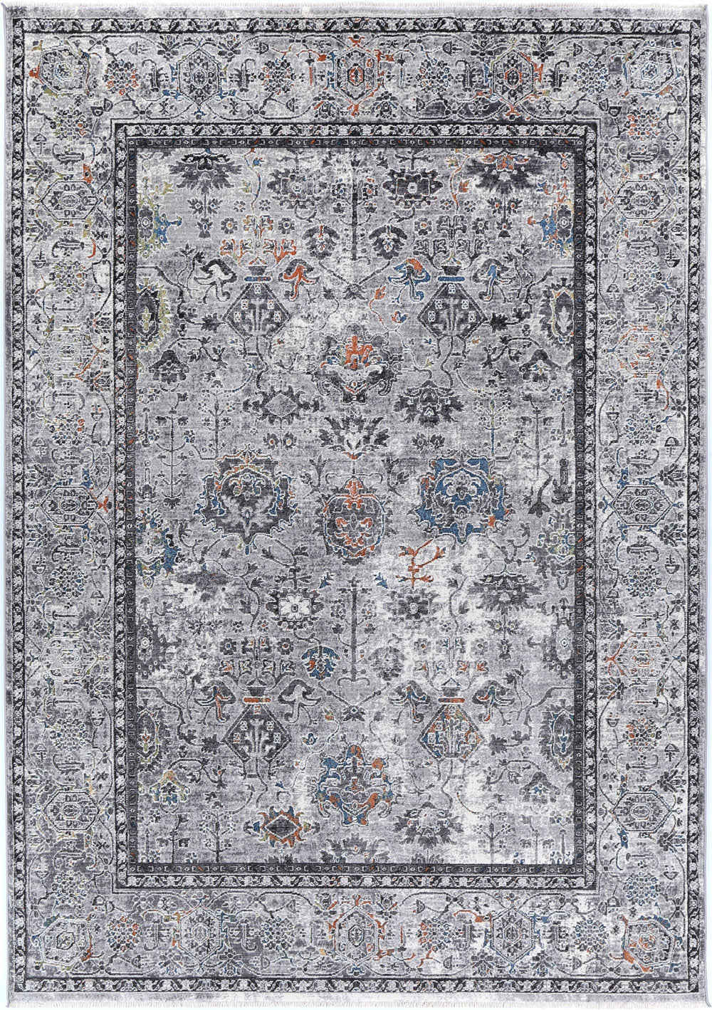 Almira Border Floral Traditional Grey Multi Rug