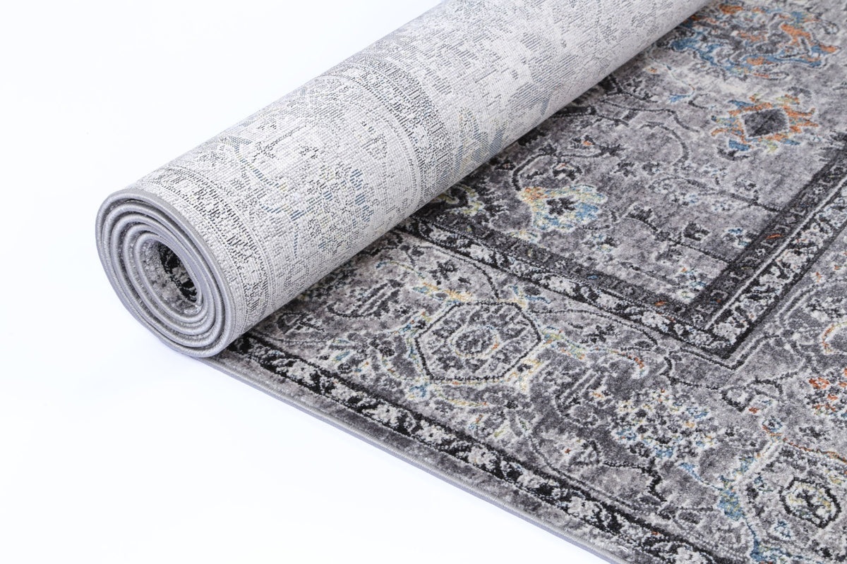 Almira Border Floral Traditional Grey Multi Rug