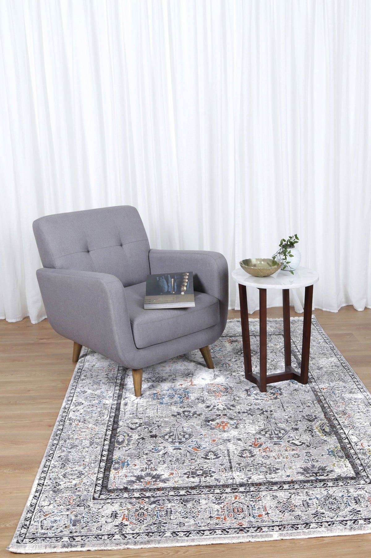 Almira Border Floral Traditional Grey Multi Rug