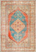 Distressed Louvre Rustic Blue Washable Rug - VITAL 3181-00
