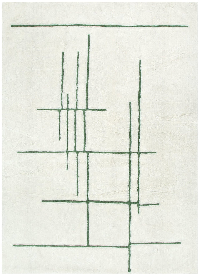 Moorland Abstract Olive Lines Washable Wool Rug