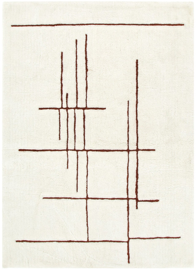 Moorland Abstract Terracotta Lines Washable Wool Rug