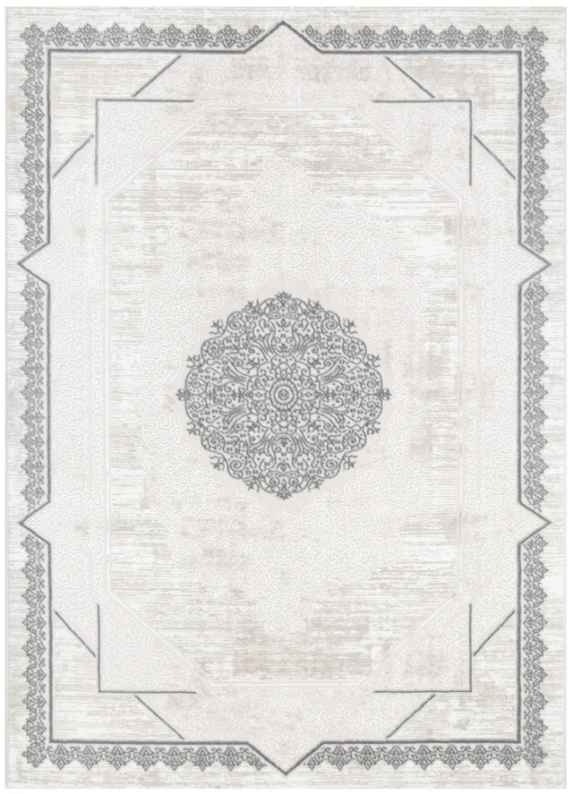 Positano Oriental Border Medallion Cream Grey Rug - AMAL07