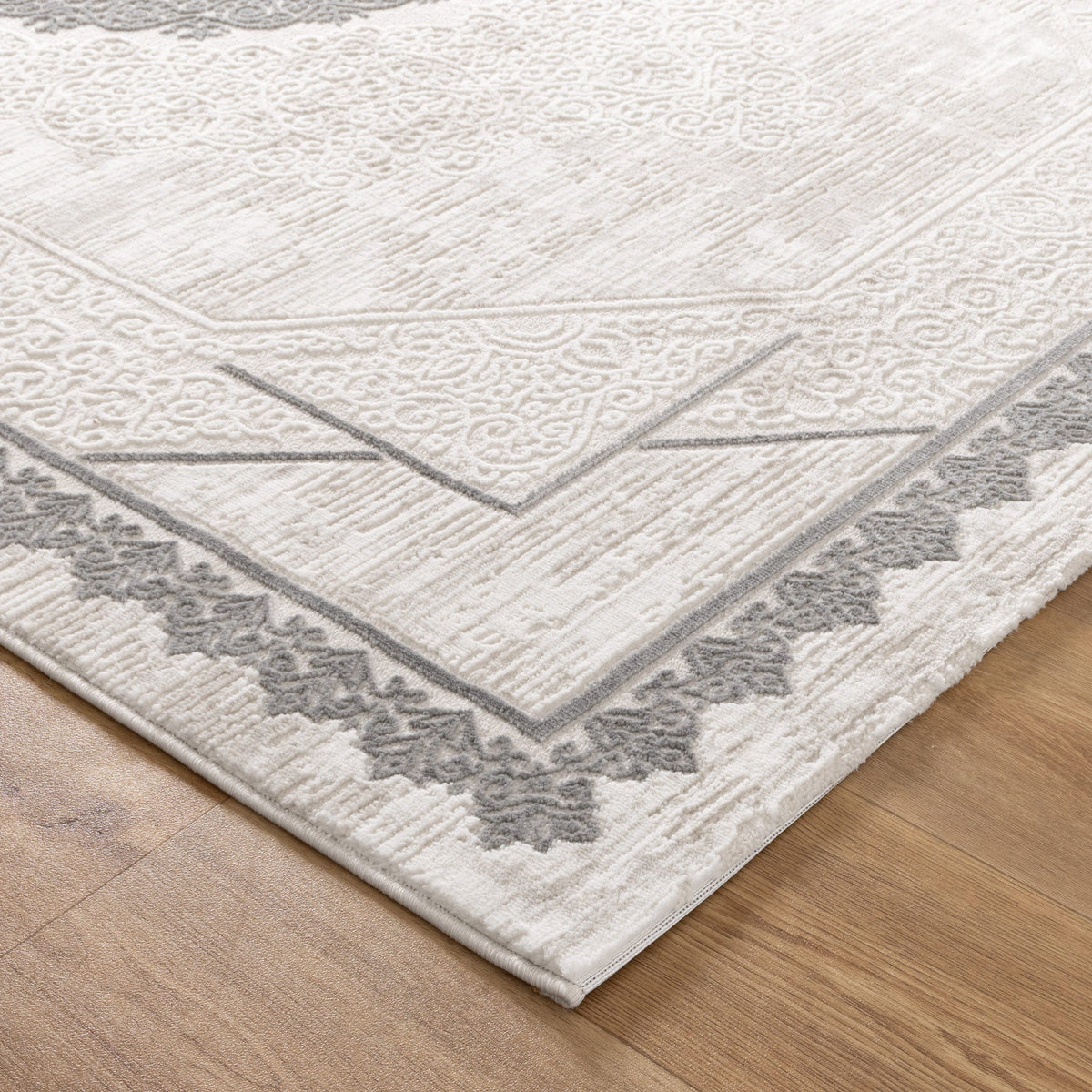 Positano Oriental Border Medallion Cream Grey Rug - AMAL07