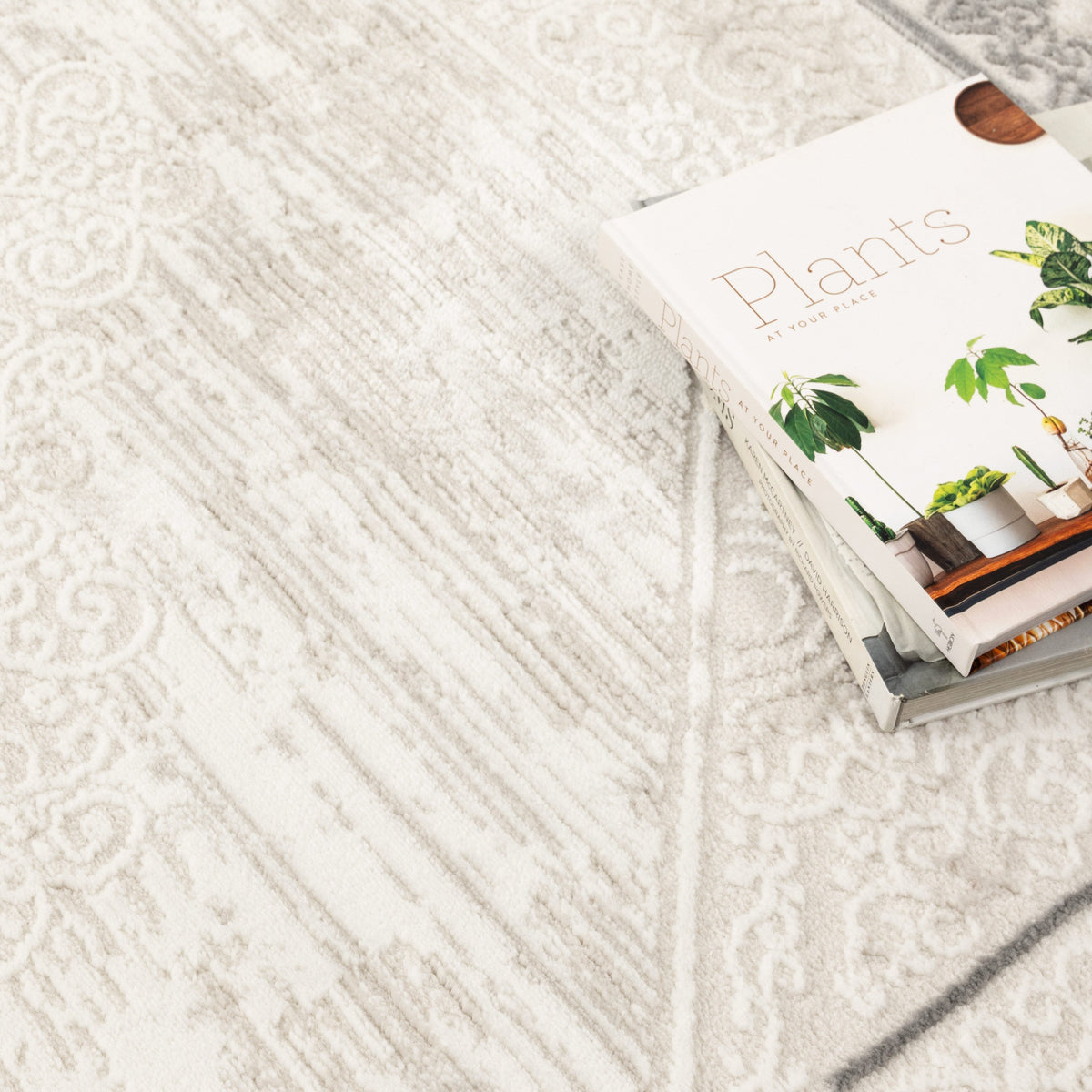 Positano Oriental Border Medallion Cream Grey Rug - AMAL07
