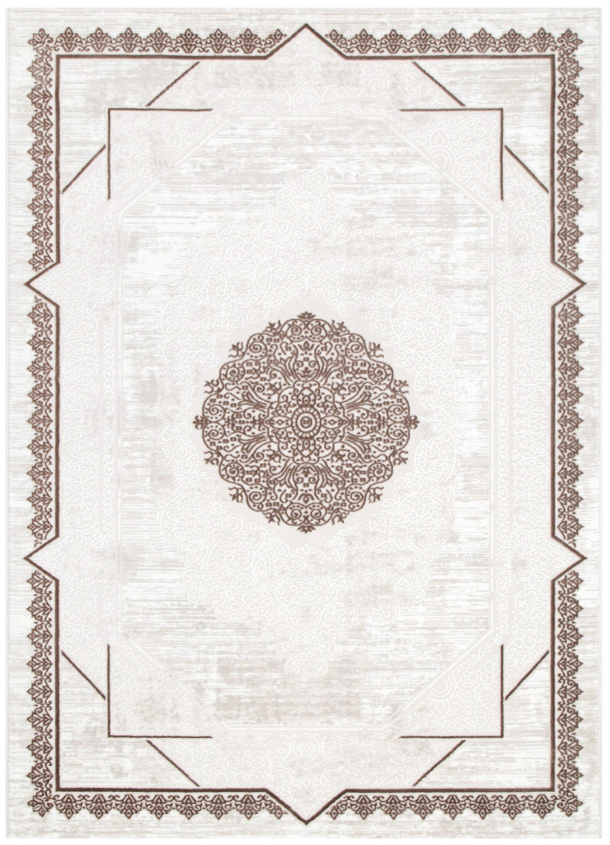 Positano Oriental Border Medallion Cream Brown Rug - AMAL08