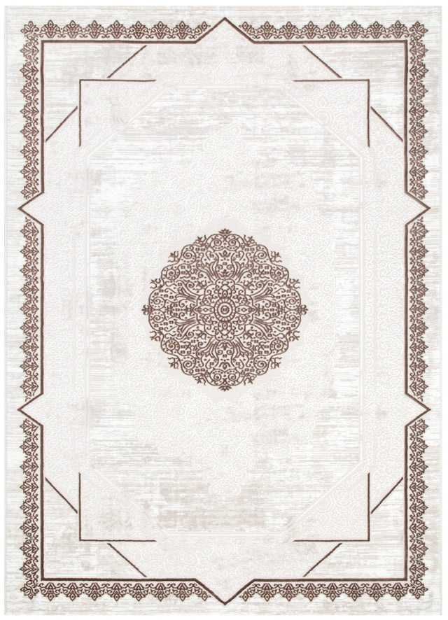 Positano Oriental Border Medallion Cream Brown Rug - AMAL08