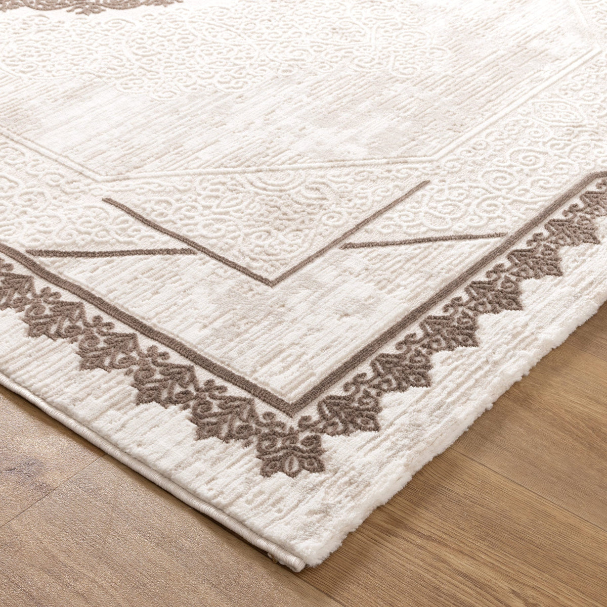 Positano Oriental Border Medallion Cream Brown Rug - AMAL08