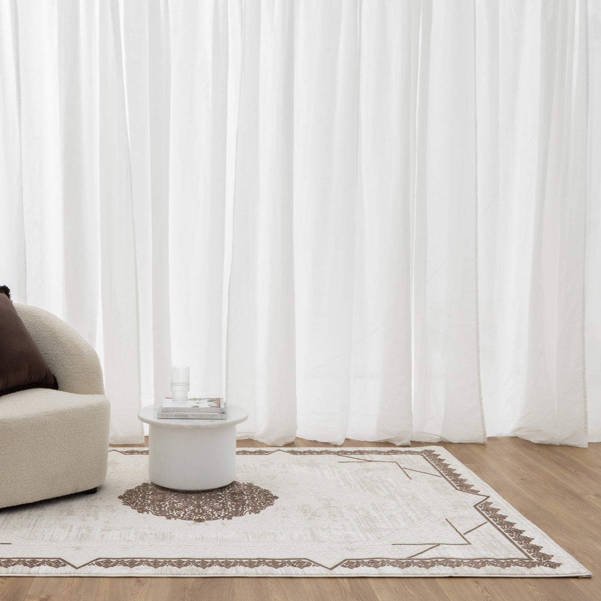 Positano Oriental Border Medallion Cream Brown Rug - AMAL08