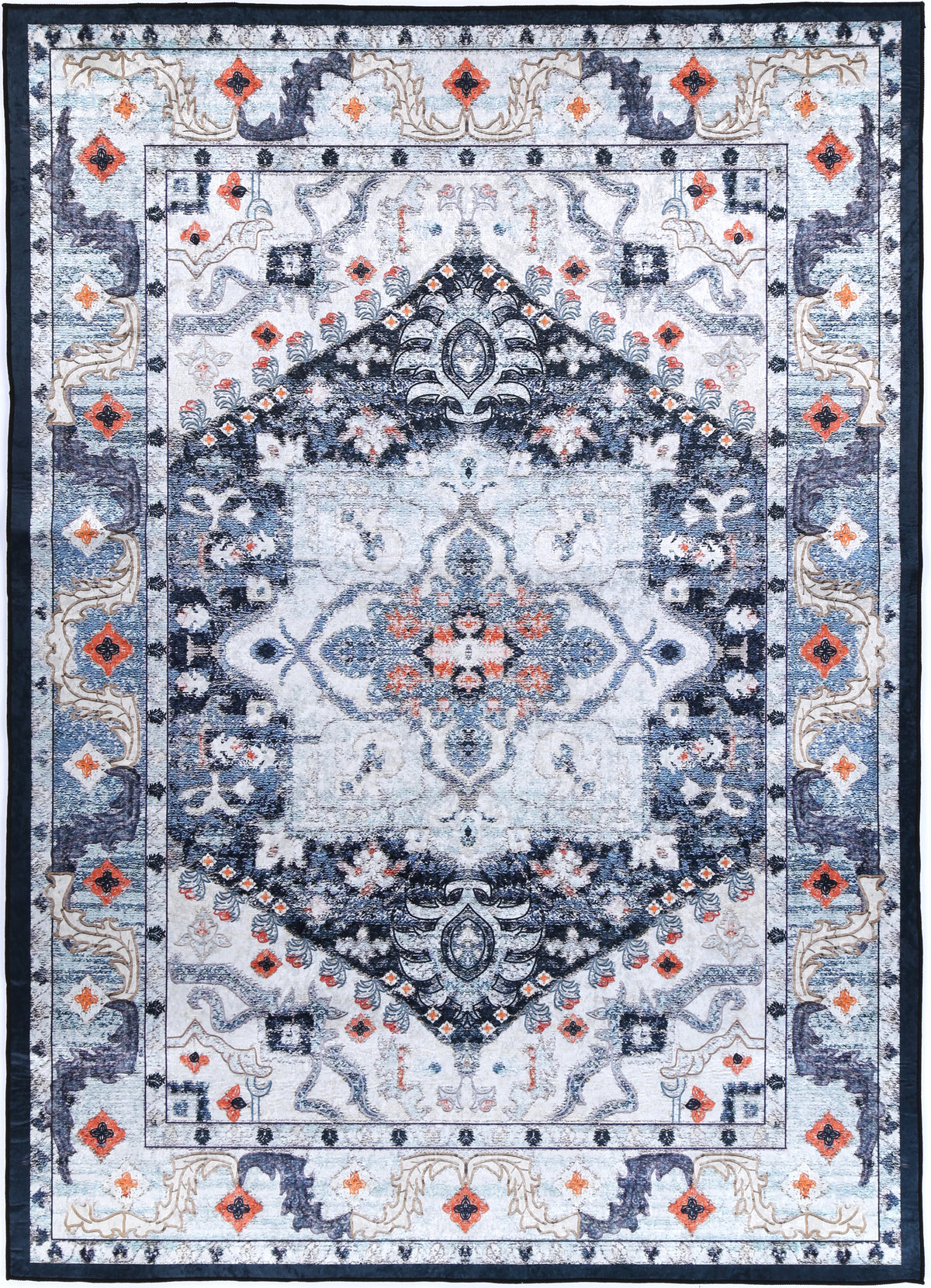 Kinetic Navy Multi Medallion Non-Slip Rug - ANGE01